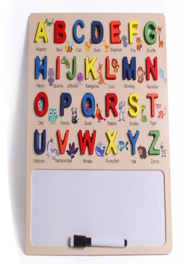 DIVHUK 3D Puzzles Alphabets Toys for Kids & Toddlers Educational Searching Tool Developing Mind Gaming Skill Abilities Wooden Large Capital with White Surface Drawing Board (ABCD) - Image 5